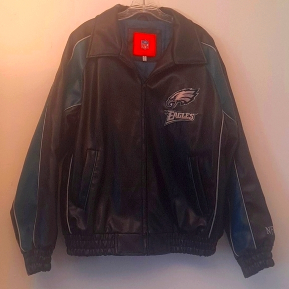 Authentic NFL Eagles Men's Leather Bomber Jacket - Practically New - M - Picture 1 of 5